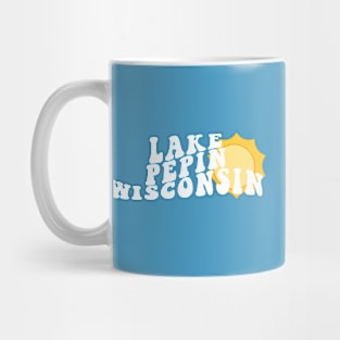 Sunshine in Lake Pepin Wisconsin Retro Wavy 1970s Summer Text Mug